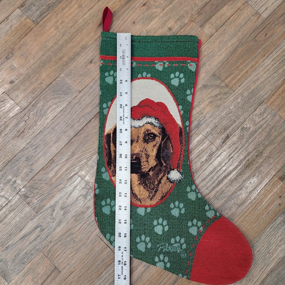 Tan Dachshund Weiner Dog Christmas Tapestry Stocking Red Green Paw Print Picken - Picture 8 of 13